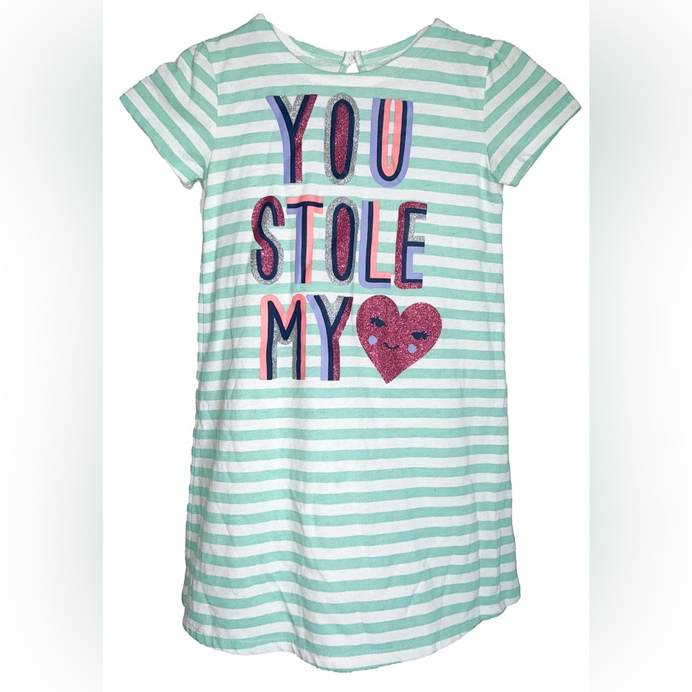 #80 Striped Kids Casual Dress - Green and White
